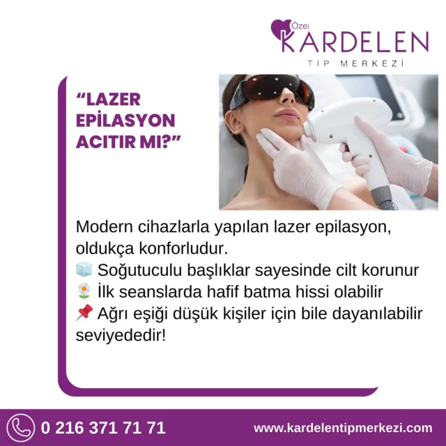 “Lazer epilasyon acıtır mı?” diye soranlara cevabımız: Sanılandan çok daha konforlu!
Yeni nesil cihazlarımızla işlem sırasında minimum hassasiyet, maksimum rahatlık! 🌿