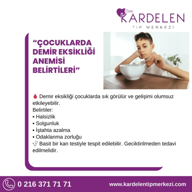 Çocuklarda demir eksikliği anemisi; halsizlik, yorgunluk ve dikkat dağınıklığı gibi belirtilerle kendini gösterebilir.
Bu paylaşım, konu hakkında genel bilgilendirme amacıyla hazırlanmıştır.
#çocuksagligi
#demireksikliği
#sağlıkbilgisi
#tıpmerkezi